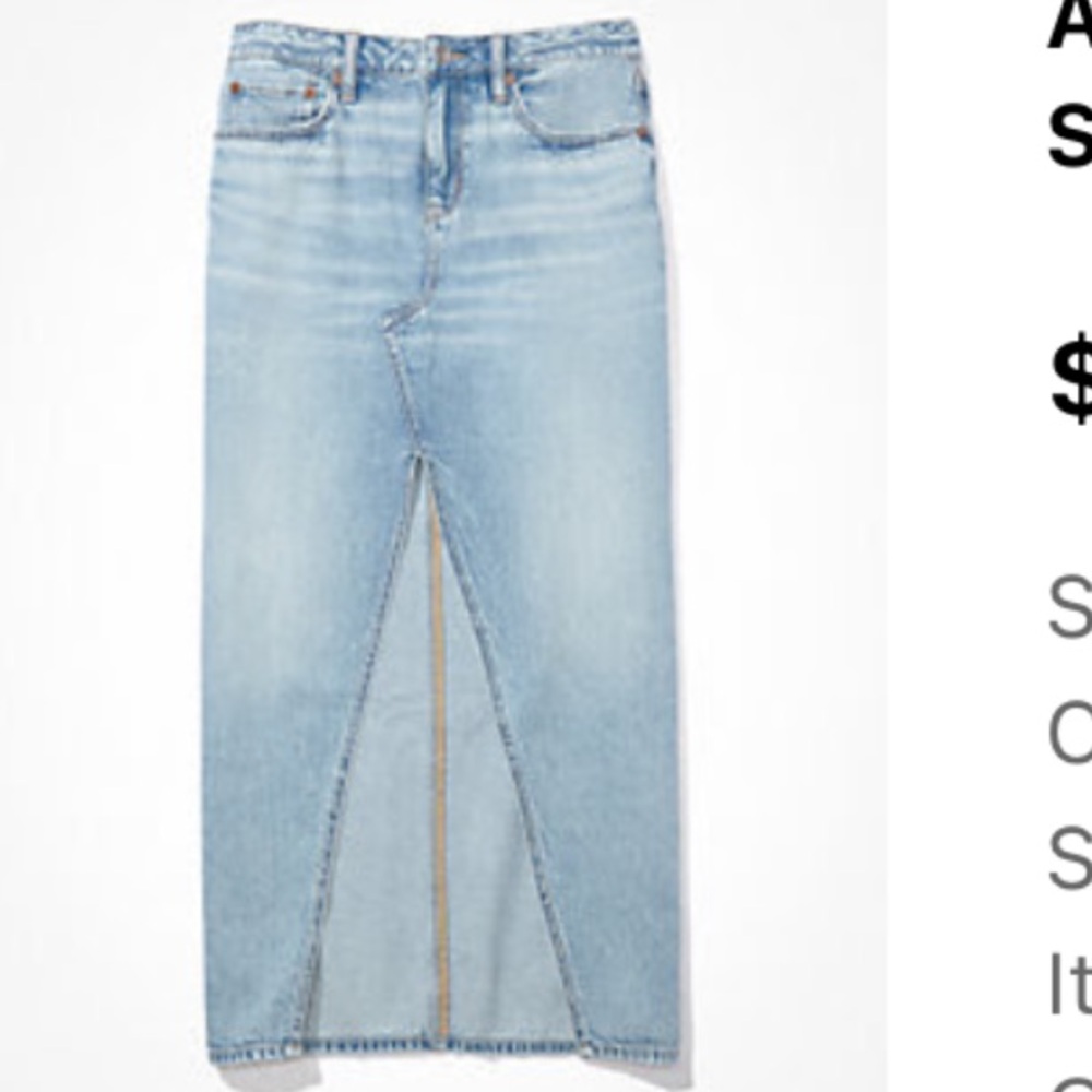 AE Low-Rise Denim Maxi Skirt - Light Blue Wash
